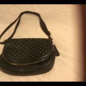 Crossbody leather gold studded handbag